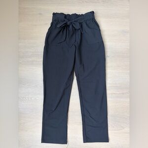 Women's Black Paperbag Waist Tie Pants